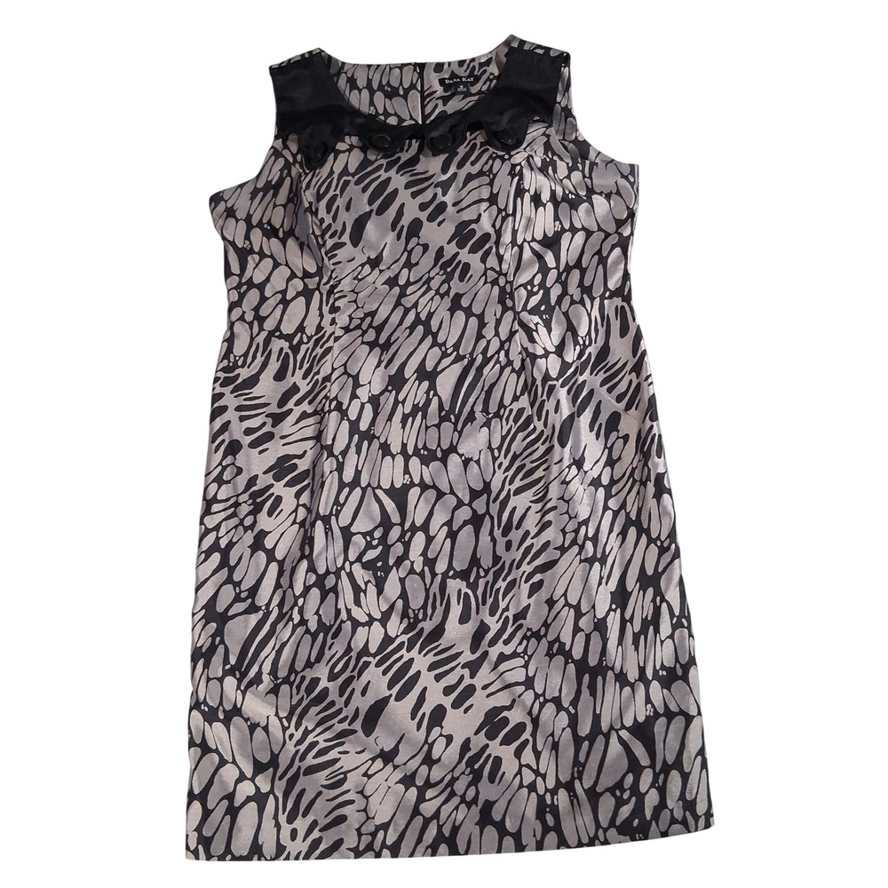 Dana Kay Womens 18 Silver Black Metallic Abstract Print Sheath Midi Dress Office